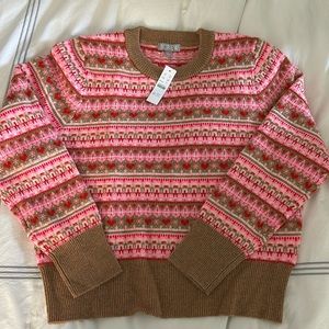 J Crew Pink/Tan Fair Isle sweater NWT Large